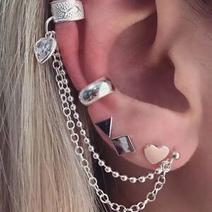 Silver Multi Chain Wrap Ear Cuff Post Earrings Ear Cuffs Earrings Set